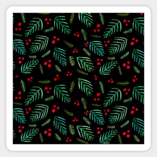 Christmas tree branches and berries - black and green Sticker